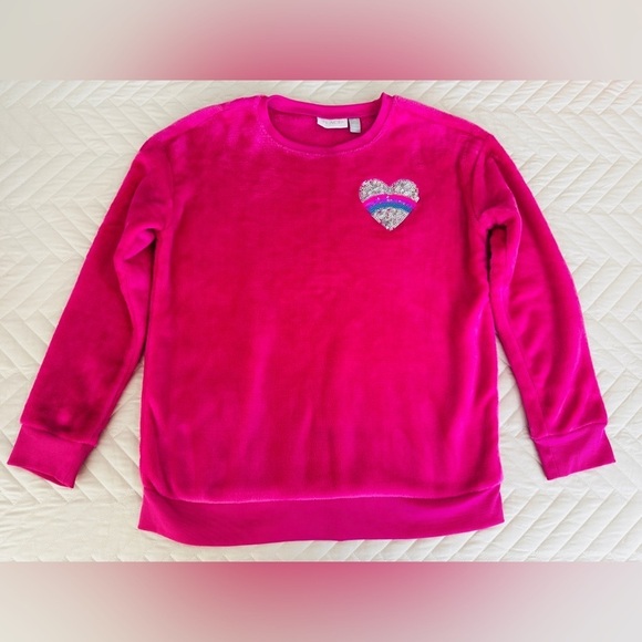 The Children's Place Other - Childrens Place Fuchsia Sequin Heart Furry Sherpa Sweatshirt Top Size XL 14